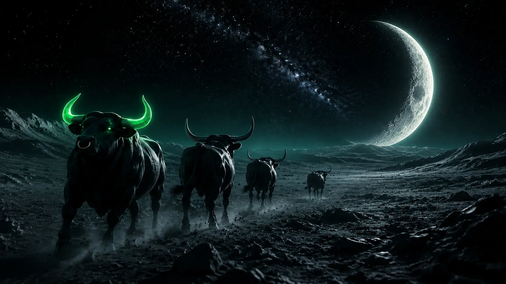 The MoonBull herd charging across the lunar surface